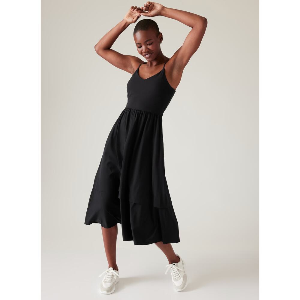 Athleta Black Sleeveless elation v neck hybrid Midi Dress